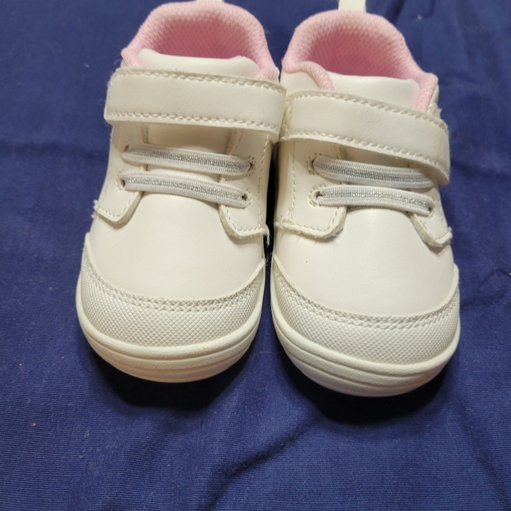 Toddler girl Stride Rite size 5 white with pink flowers sneakers